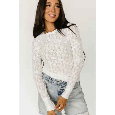 Women's Embellished Lace Long-Sleeve Slim Stretchy Blouse - Unlined, Fabric-Focused, Flattering Fit Top for Daily Wear, Embellished Lace Blouses & Shirts