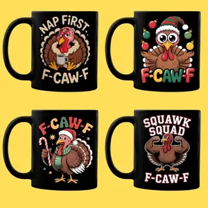 BNB – F-CAW-F Funny Turkey 11oz/15oz Ceramic Mug, Sarcastic Thanksgiving Coffee Cup Gift for Besties Coworker Colleague on Birthday Halloween Thanksgiving Christmas, Hilarious Office or Home Office Drinkware Reusable And Washable Coffee Cup
