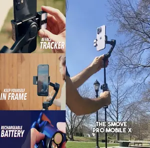 SMOVE Pro Mobile X Smartphone Gimbal Stabilizer, 3-Axis for Android & iPhone 15 Pro Max for Video Recording with AI Tracking Module, LED Light, Vlogging Kit,Portable & Foldable