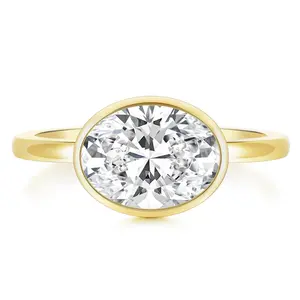 EAMTI 14K Gold Plated Engagement Rings for Women 3CT Oval Cut Cubic Zirconia Wedding Bands 14K Gold Plated Bezel Promise Rings for Her