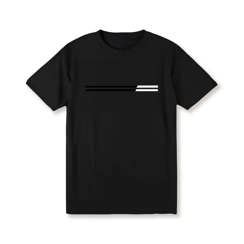 [100% Cotton] Men'S Black Casual Crew Neck T-Shirt With Paris Letter Print – Trendy Short Sleeve Summer Tee For Sports & Outdoor Activities, Machine Washable T-Shirt For Men And Women