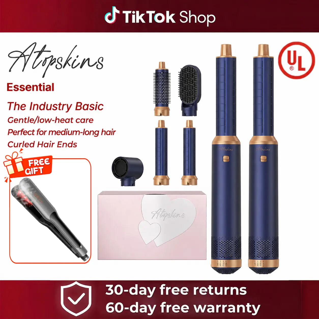 ATOPSKINS 5-in-1 Detachable Hair Styling Tool for Beach Waves, Curly Locks & Straightening Curly Hair - Lightweight Curling System, Beauty Products, Hair Tools