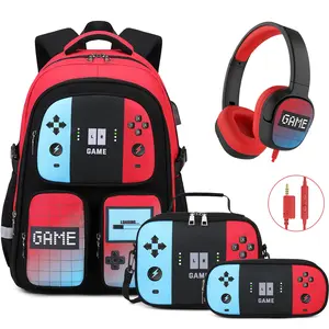 Similove Gamer Backpack for Boys, 3PCS Boys Backpack with Lunch Box & Pencil Pouch, Waterproof School Bags for Boy Kids Children Teens, Elementary Middle School, Kids Book Bag Casual Daypack (Blue)