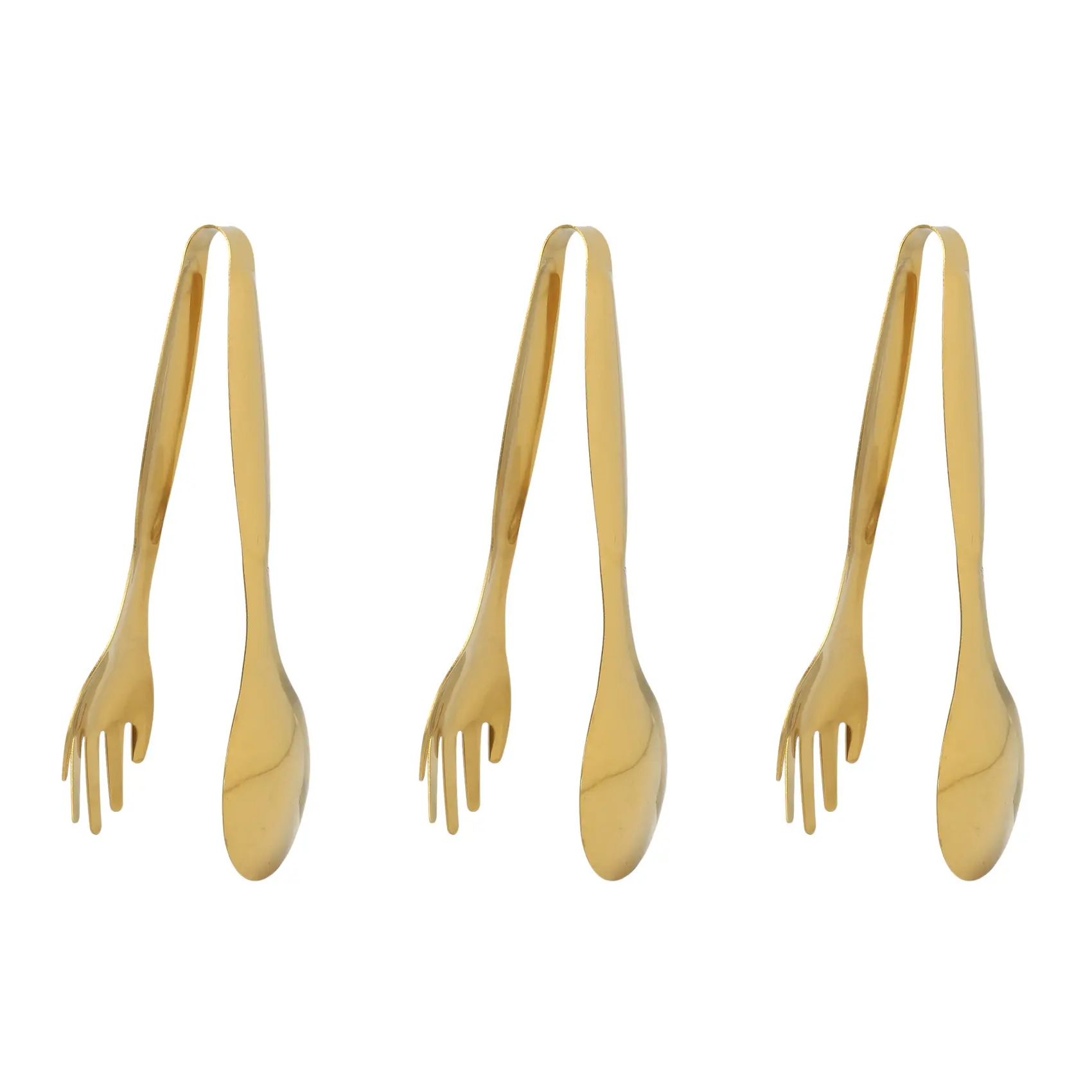 3X Gold Metal Food Tongs - 20 * 4.5Cm Eco-Friendly Stainless Steel Barbecue Cooking Kitchen Utensils, Tool Organizer-Compatible Grilling Accessories for Meat, Steak