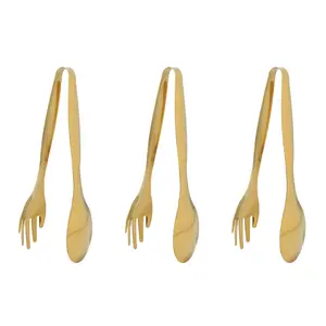 3X Stainless Steel Food Tongs Gold Kitchen Utensils Buffet Cooking Tools BBQ Clips Bread Steak Tong