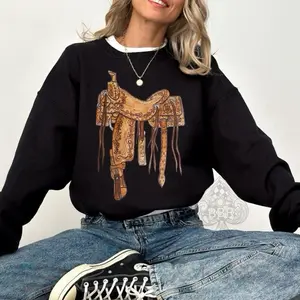 Western Tooled Cowboy Saddle Graphic Crewneck, Hoodie Western cowboy Graphic Tee, Trending western TShirt, Western Boutique