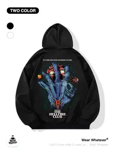 Stranger Things Hellfire Club Graphic Hoodie with Pockets, Casual Lightweight Design for Outdoor and Home Wear, Comfortable Uneven Fit Sweatshirt