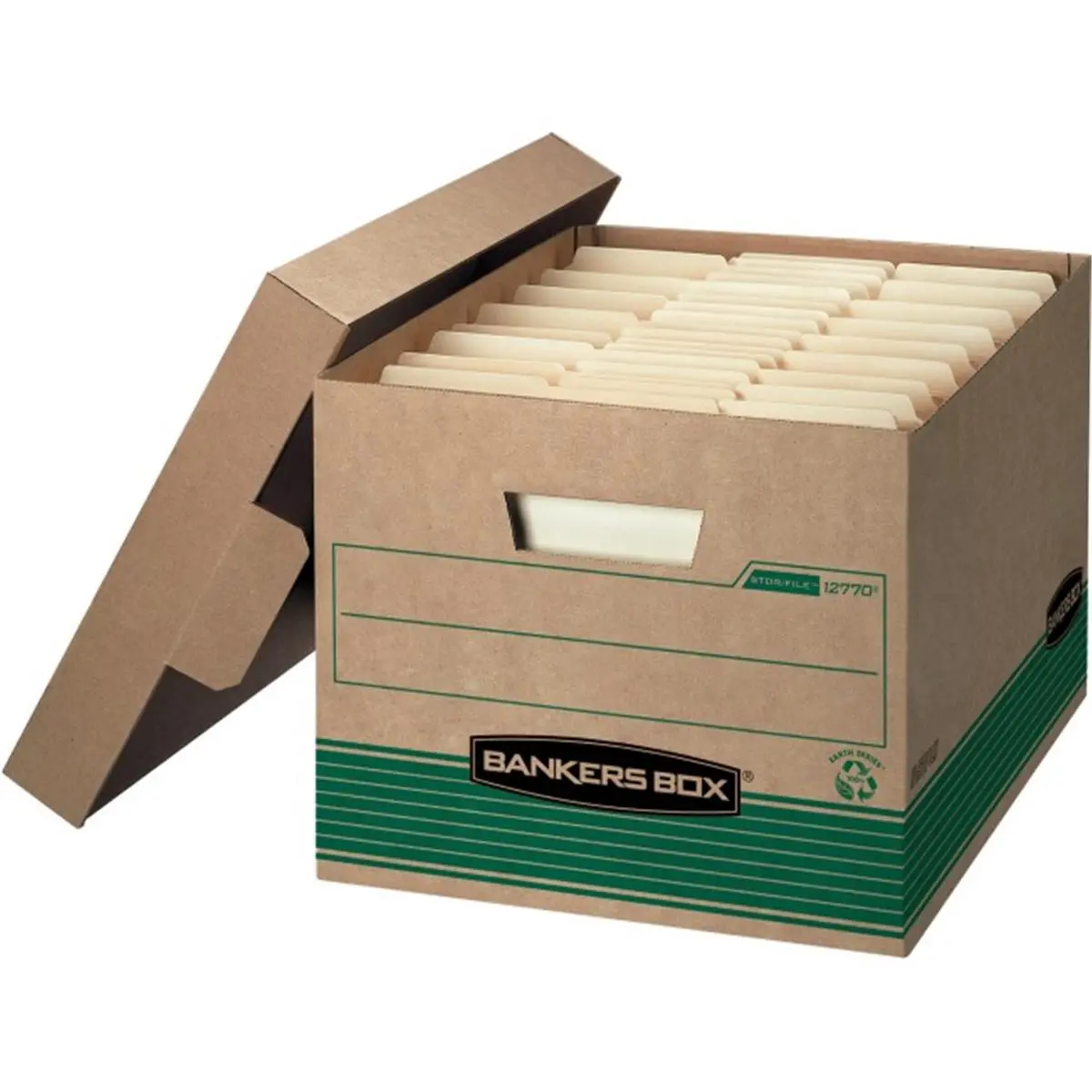 Fellowes Medium Duty Lockable Storage Boxes - Kraft Finish, Locking Lid, Recycled Paper, File Organizer Storage, for Letter and Legal Document Archiving