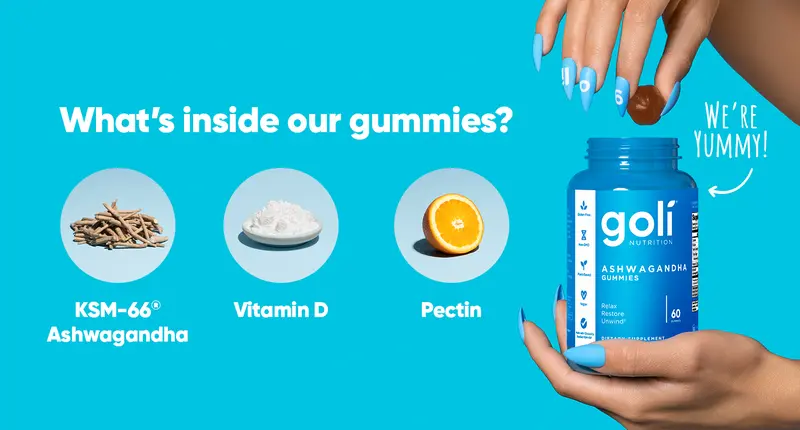 Product Introduction of 6 Bottles of Goli Ashwagandha & Vitamin D Gummy - Mixed Berry, KSM-66, Vegan, Plant Based, Non-GMO, Gluten & Gelatin Free 1