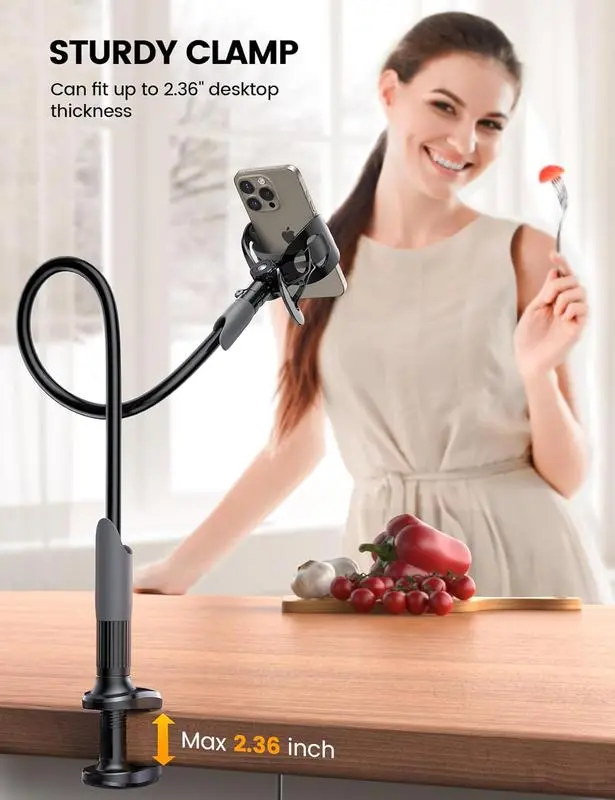 Lamicall Flexible Gooseneck Phone Stand for Bed & Desk – Adjustable Overhead Mount, Hands-Free Viewing for TikTok, Video Calls, 4-7" Phones like iPhone 15/14/13