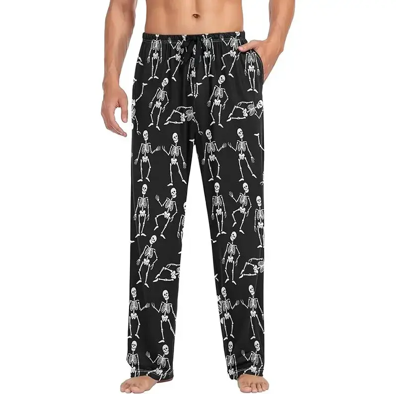 Halloween Skeleton Black Mens Pajama Pants Men's Pajama Bottoms Soft Sleep Pjs Lounge Pants