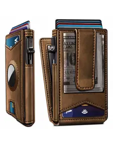 Men's Ultra-Thin Wallet, Rfid Shielded Metal Case, 9 Cards Magnetic Flip Cover, ID Window, Credit Card Holder, All Seasons