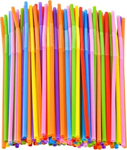100PCS Flexible Plastic Straws, Colorful Disposable Bendy Party Fancy Straws 12.8inch Extra Long Straws Party Decorations