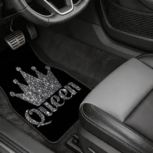 accessories 4Pcs Glitter Crown "Queen" Car Floor Mats, Glam Feminine Automotive Interior Liners, Non-Slip & Durable, Fits Trucks, Sedans, SUVs, Luxe Car Decor for Women, Perfect Gift for Car Lovers & Christmas dark