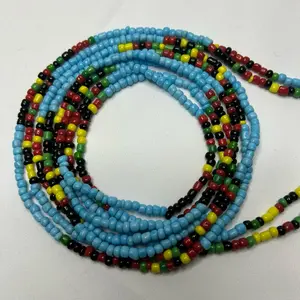 Blue Glass Seed Bead Tie-On Waist Beads for Weight Loss and Tracking