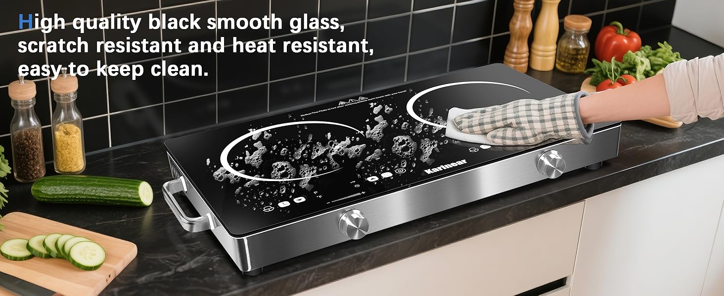 Karinear 2000W Portable Electronic Induction Cooktop - Double Burner Energy-Saving Multi-Function Induction Hobs, Cooking Equipment with Handle, Child Safety Lock, Knob & Touch Controls, 9-Level Adjustable Temperature, US Plug Kitchen Appliance Karinear 2000W Portable Electronic Induction Cooktop - Double Burner Energy-Saving Multi-Function Induction Hobs, Cooking Equipment with Handle, Child Safety Lock, Knob & Touch Controls, 9-Level Adjustable Temperature, US Plug Kitchen Appliance