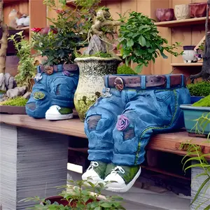Denim Jeans Shaped Resin Flowerpot Statue, 1pc Decorative Art for Indoor and Outdoor Gardens, Terraces, Porches, Planter Pots Perfect for Succulent and Small Plants, Garden Accessories, Unique Pots, Outdoor Planters