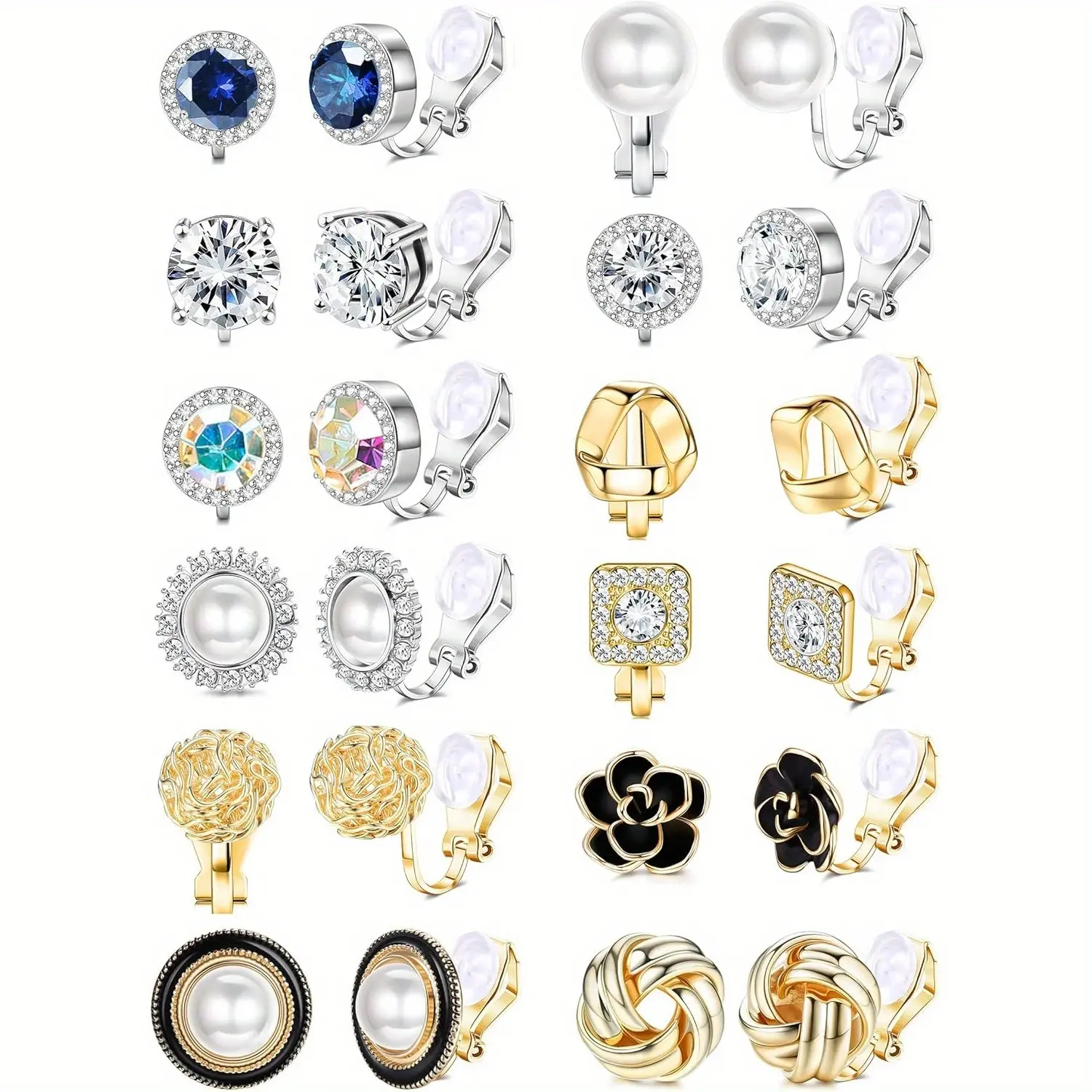 12 Pairs Trend Ear Clips Set for Women Girls Clip Earrings Cubic Zircon Flower Twist Knot Non Pierced Earrings Trend Party Jewelry Christmas Gifts summerwins