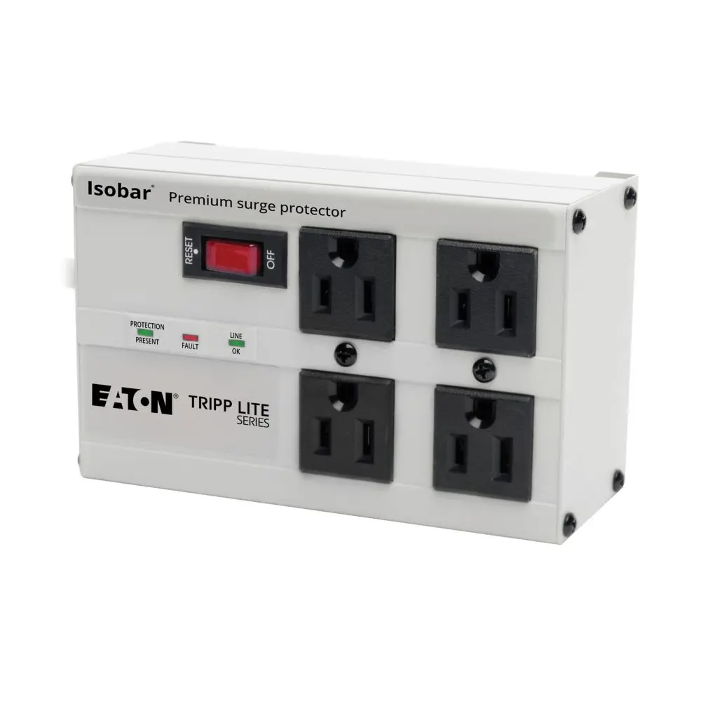 Eaton Isobar 4-Outlet Surge Protector, 6 ft. Cord with Right-Angle Plug, 3330 Joules, Diagnostic LEDs, Metal Housing
