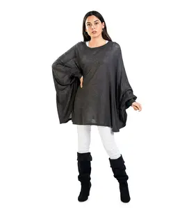 Pima Cotton Vneck Poncho Sweater Batwing Sleeves