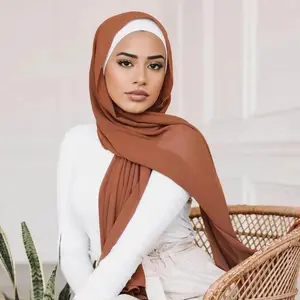 Ramadan Muslim Chiffon Hijabs For Woman Plain Color Headscarf Long Shawl Scarf Thin Breathable Sunscreen Head Wrap Hijabs Scarf