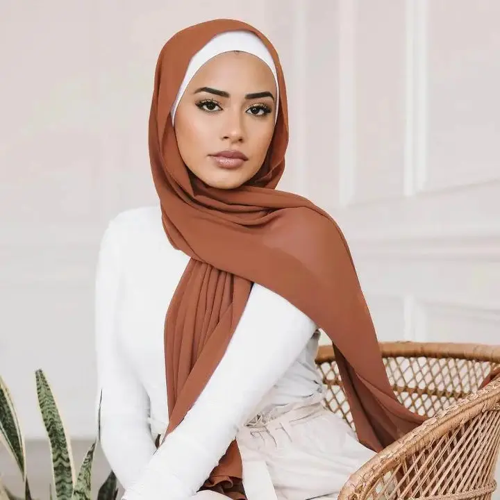 Ramadan Muslim Chiffon Hijabs For Woman Plain Color Headscarf Long Shawl Scarf Thin Breathable Sunscreen Head Wrap Hijabs Scarf