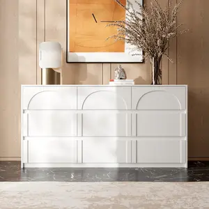 FUFU&GAGA Modern Arch-Shape Dresser 9 Drawer No-Handle Chest 63" Wide White/Black 13.8"D x 31.5"H Contemporary Design for Home Storage