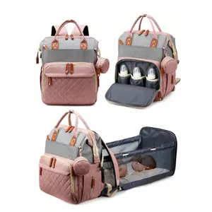 1pcs Mommy Bag for Infants with Folding Crib Feature, Large Capacity Lightweight Diaper Bag, Versatile Backpack for Moms on the Go, Foldable Mommy Bag