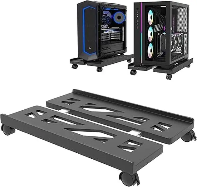 Mobile PC Computer Tower Holder, 1 Count Adjustable Mobile Computer CPC Holder, Telescopic Desktop Stand with Locking Caster Wheels PC Stand