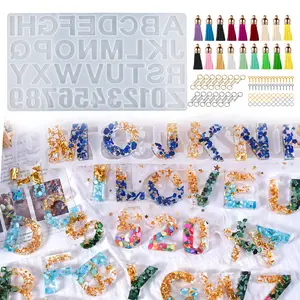 Alphabet Silicone Resin Casting Molds Kit, Reversed Letters & Numbers Epoxy Casting Molds with Pin Vise Set for DIY Making Keychain/House Number Resin Crafts