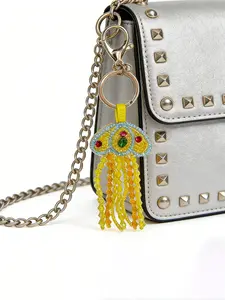 Fresh Blue Beaded Jellyfish Keychain, Gradient Bead Fringe Bag Charm, Cute Girl Heart Accessory, Versatile All Season Jewelry