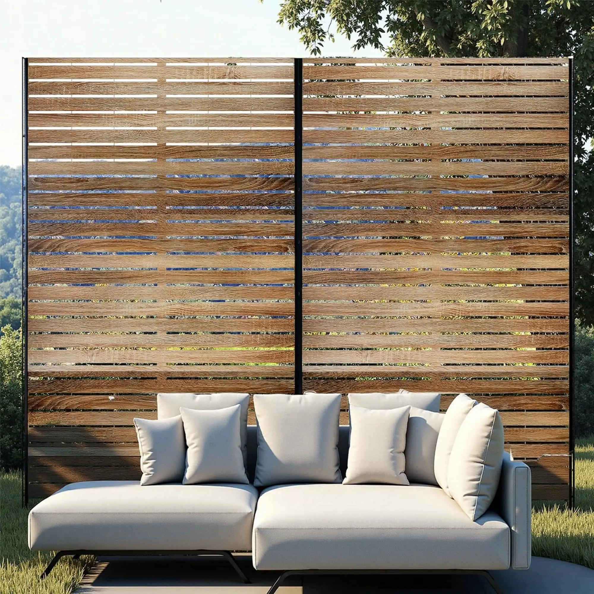 GARVEE Outdoor Metal Privacy Screen 72" H x 47" W, Freestanding Decorative Fence and Room/Garden Divider with Stand, Weather-Resistant Privacy Screens and Panels for Patio Lawn Garden Deck Balcony, 3-Panel