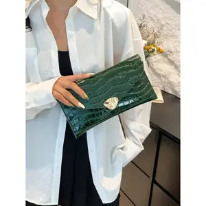 Stylish Colorful Minimalist Women's Clutch Envelope Bag, Metallic Alligator Embossed Sequin Nightclub Envelope Bag, Fashionable Clutch Bags For Woman