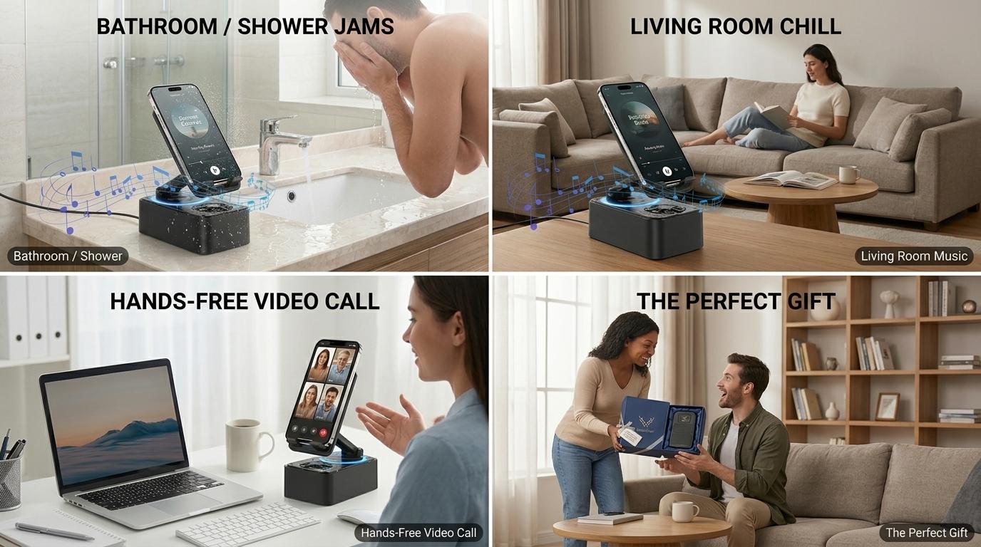 Westdeer Wireless Bluetooth Speaker, 5-in-1 Phone Stand, Volume Amplifier, Phone & Tablet Holder, USB Emergency Rechargeable (3000mAh) Portable Power Bank, Colorful Rotating Foldable Design, Unisex Gift,Perfect Gift