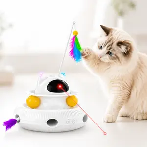 5 in 1 Interactive Cat Toy for Indoor Cats and Kittens, Automatic Laser, Feather Teaser, Pop Up Feather, Track Balls, USB Rechargeable