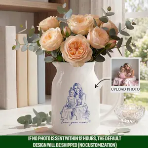 Custom Mom Portrait Ceramic Flower Vase, Mother’s Day Personalized Photo Mom Vase, Picture Bouquet Vase for Mom, Home Decor Gift from Son Daughter
