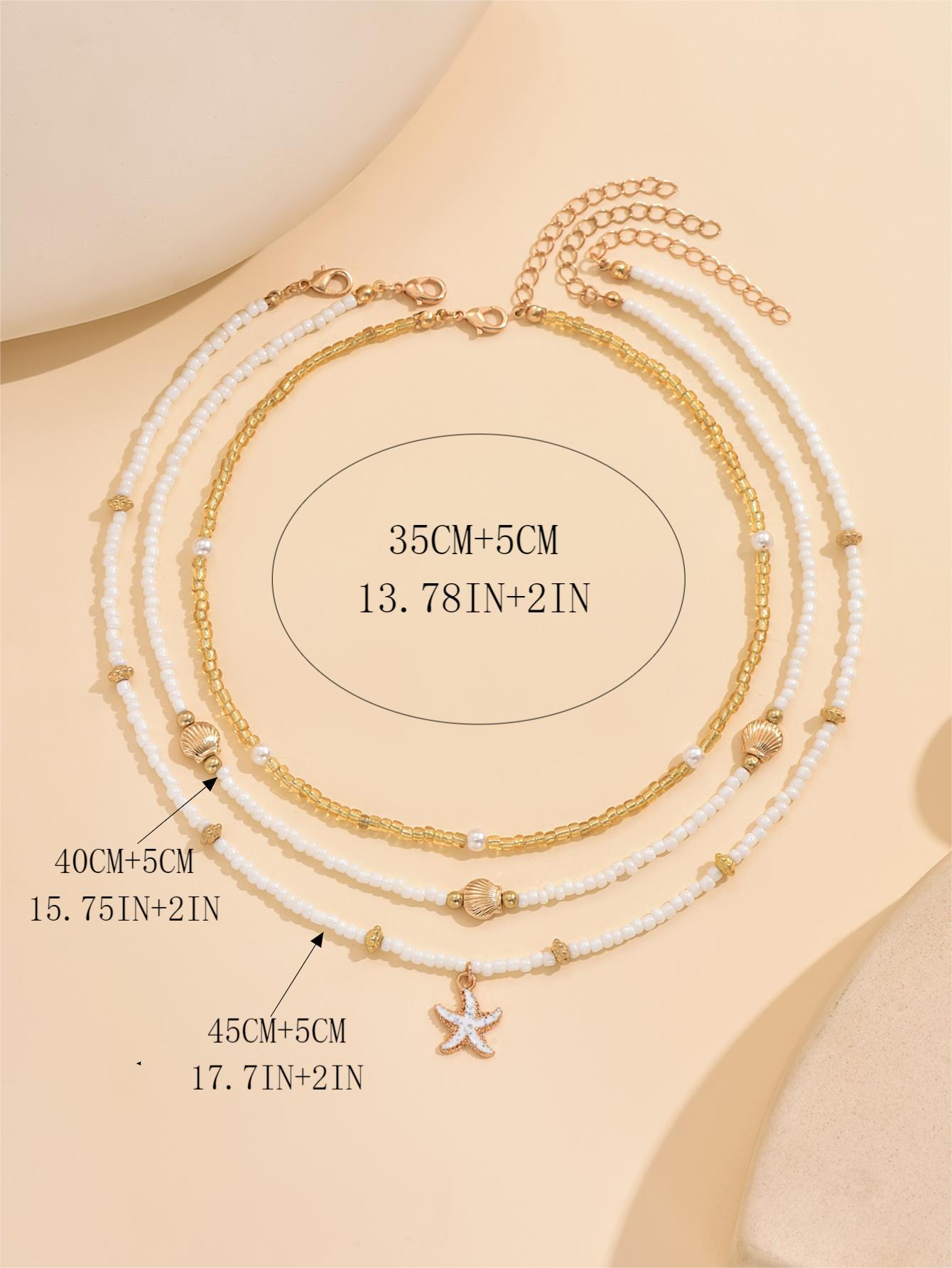 20-Pcs Women's Fashion Layered Stainless Steel & Alloy Jewelry Set — Featuring Layering Necklaces, Bracelets, Shell & Starfish Rings, Stud Earrings, and Pearl Accents  A Perfect Choice for Beach Vacations outdoorfun