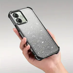 Luxury Electroplated TPU Glitter Phone Case Protection for Motorola Moto G22 4G/G24/G04S/E14/G30/20/10/G34 5G/45/52/82/G71S/53/64/G54 Power/G56, Shiny  Paper Included, 2-in-1 Unisex Transparent Cover