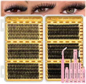 QUEWEL 580PCS Lash Clusters Kit 30D+40D+50D+60D+80D+100D Lashes Clusters Kit 10-18mm Cluster Lashes Individual Eyelash Clusters Reusable for Natural DIY Cluster Eyelash Extensions for Beginners