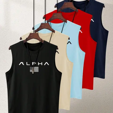 Men's Letter Print Tank Top, Regular Fit Casual Sleeveless Top for Summer, Men's Top for Gym Workout Running, Menswear, Stretch Tank Tops