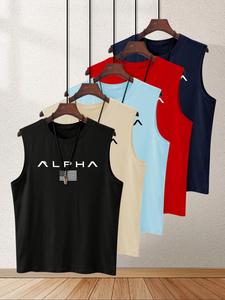 men's letter print tank top, regular fit casual sleeveless top for summer, men's top for gym workout running, menswear, streetwear