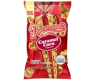 Popcornopolis Caramel Popcorn 9.5oz Bag, Sweet Buttery Caramel Flavor, Non-GMO Gluten-Free Gourmet Air-Popped Corn, Perfect for Movie Night, Snacking, Sharing, Classic Treat, Family Size