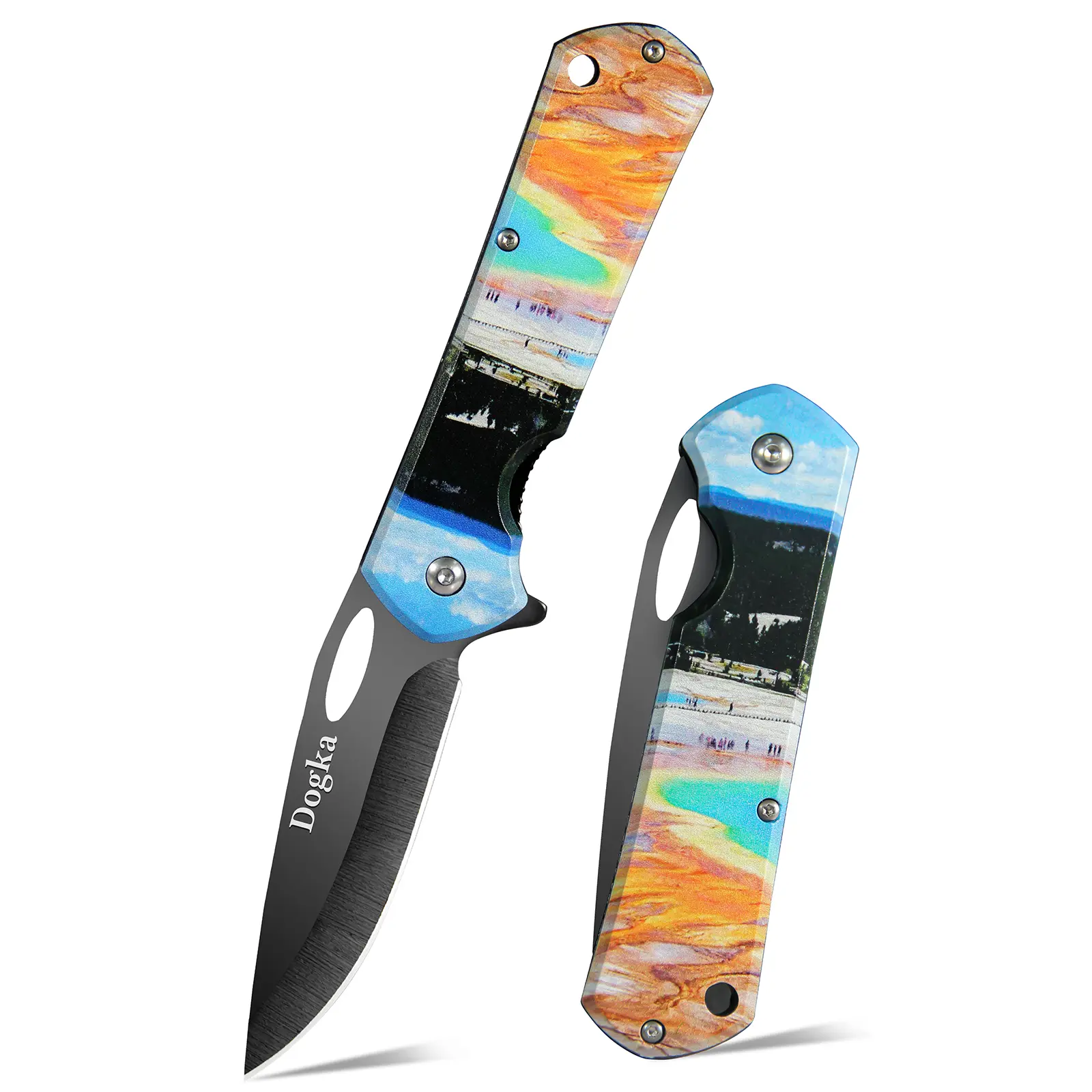 Yellowstone Scenic Print Folding Kitchen Knife Colorful Landscape Folding Cooking Knife Nature-Themed Kitchen Utility Tool Portable Foldable Knife for Picnics & Home Use Stylish Scenery Print Kitchen Gadget Compact Folding  Cooking&Gifting