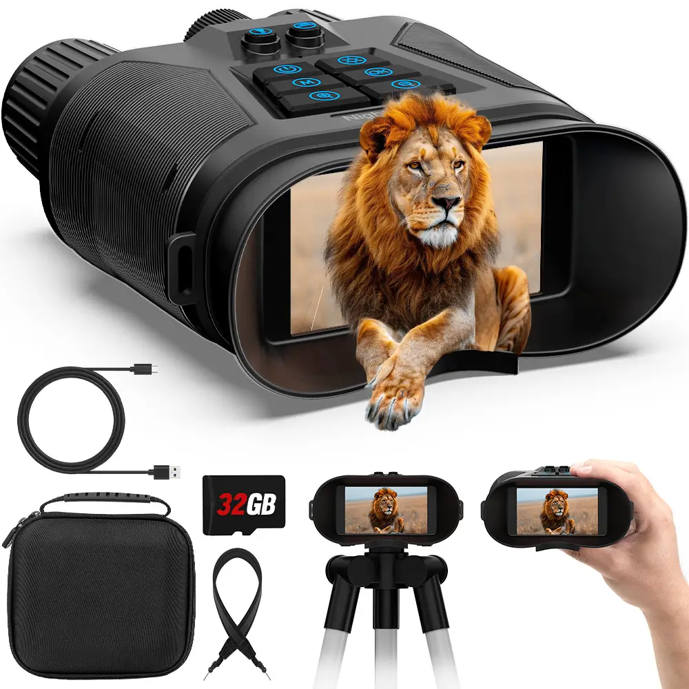 CIGMAN 4K Night Vision Goggles Binoculars, 3'' HD Screen Binoculars can Save Photo and Video with 32GB TF Card, Black,Flashlight, 8X Zoom, for Hunting