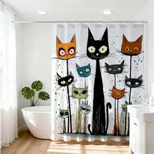 1pc Quirky Cat Print Bathroom Decoration Removable Shower Curtain for Vibrant Home Style - Enhance Your Bathing Experience with Fun Animal Pattern & Playful Colors - Perfect for Stylish Bathroom Transformation on Douyin