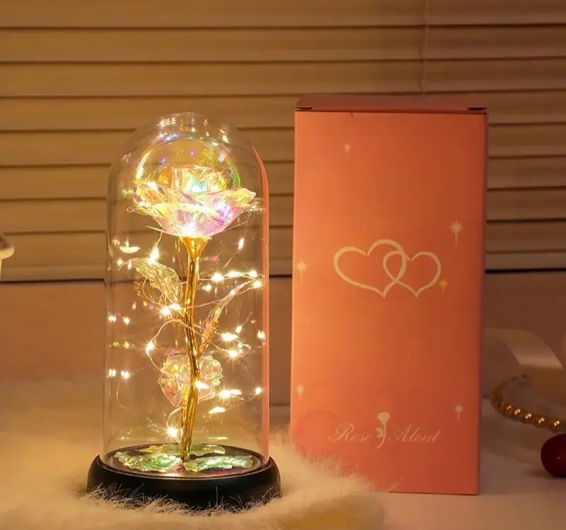 Preserved Eternal Rose Gift Box for Women with LED Lights Elegant Home ...