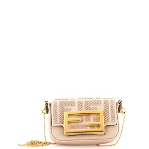 Pre-owned FENDI material Messenger Bags Chain Baguette Charm Bag Zucca Embroidered Canvas Nano by Rebag