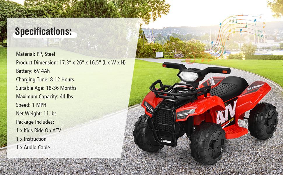 costzon 6V Electric Kids ATV Quad, Battery Powered Electric Vehicle w/Storage Basket, Headlight, Foot Pedal, Wear-Resistant Wheels,Father's Day Gift costzon 6V Electric Kids ATV Quad, Battery Powered Electric Vehicle w/Storage Basket, Headlight, Foot Pedal, Wear-Resistant Wheels,Father's Day Gift