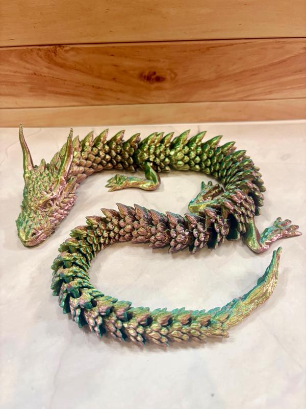 3D Printed Articulated Crystal Dragon, Glow In The Dark Fidget Toy