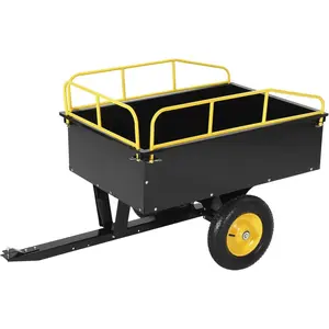 Home Garden Utility Dump Trailer, 15 Cu Ft Heavy Duty Steel Dump Cart with Removable Sides, 750 LBS Capacity Foot Pedal & Hand Pull Design, Compatible with ATV UTV Lawn Mower Tractor